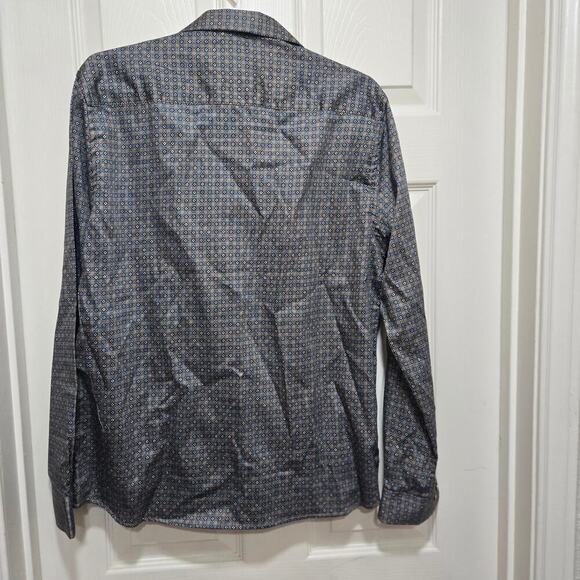 Stitch note shirt mens size medium blue brown geometric Egyptian cotton buttonup - Picture 7 of 10